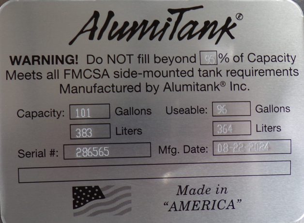 101 Gallons 26"D x 44"L - Peterbilt Style - Rear Fill Milgrade