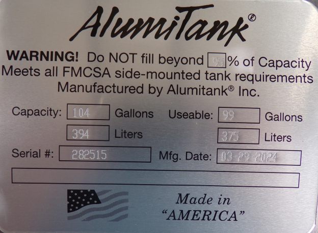 104 Gallons 23"D x 58"L - Peterbilt Style - Rear Fill Milgrade