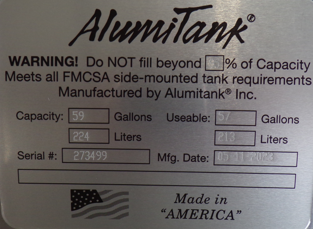 118 Gallons 22"D x 72"L - Kenworth Style - Rear Fill Milgrade, Split