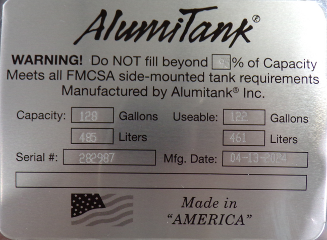 128 Gallons 23"D x 71"L - Peterbilt Style - Rear Fill Polished