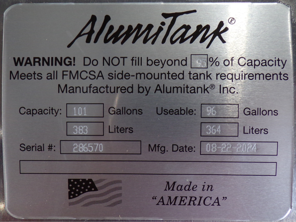 101 Gallons 26"D x 44"L - Peterbilt Style - Rear Fill Milgrade