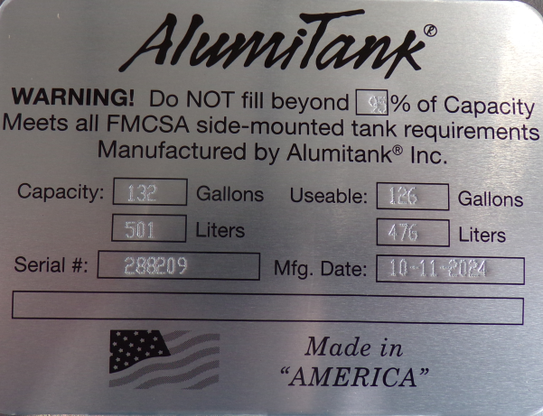 132 Gallons 24.5"D x 64.75"L - Kenworth Style - Front Fill Milgrade