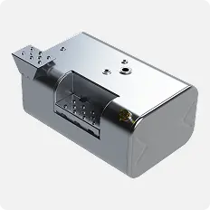 Metallic electronic component on a white background