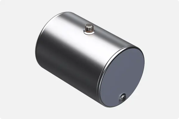 Metallic cylindrical object on a light gray background