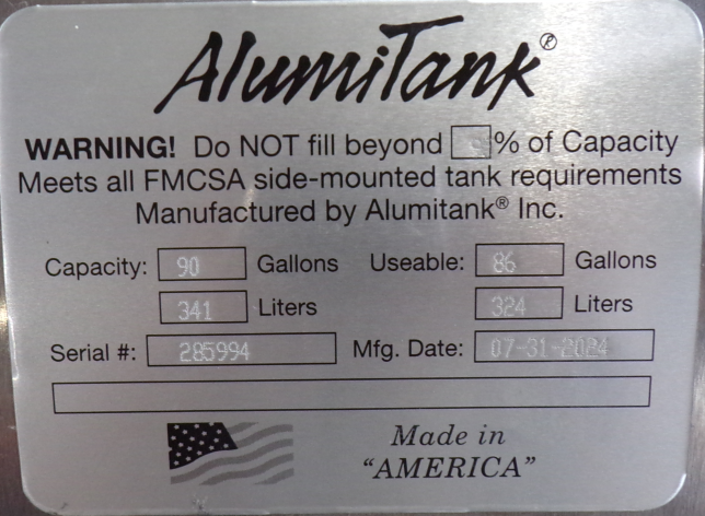 90 Gallons 26"D x 39"L - Peterbilt Style - Rear Fill Milgrade