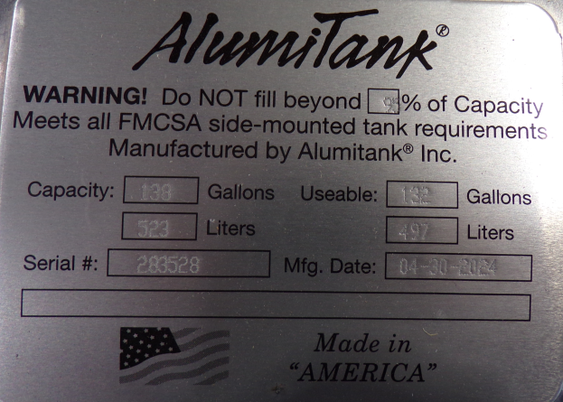 138 Gallons 26"D x 60"L - Peterbilt Style - Rear Fill Milgrade