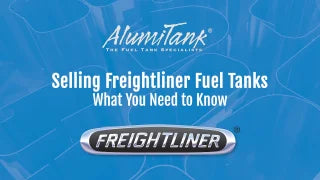 Selling Freightliner Fuel Tanks - What You Need to Know - AlumiTank video thumbnail with Freightliner logo on blue background