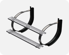Black metal snowmobile plow attachment on a white background